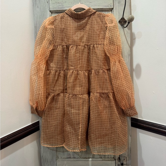 En Saison Gingham Organza Tiered Shirtdress NWT Small Brown - Picture 7 of 9